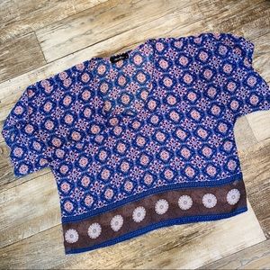 Sheer vNeck Blue Printed Top